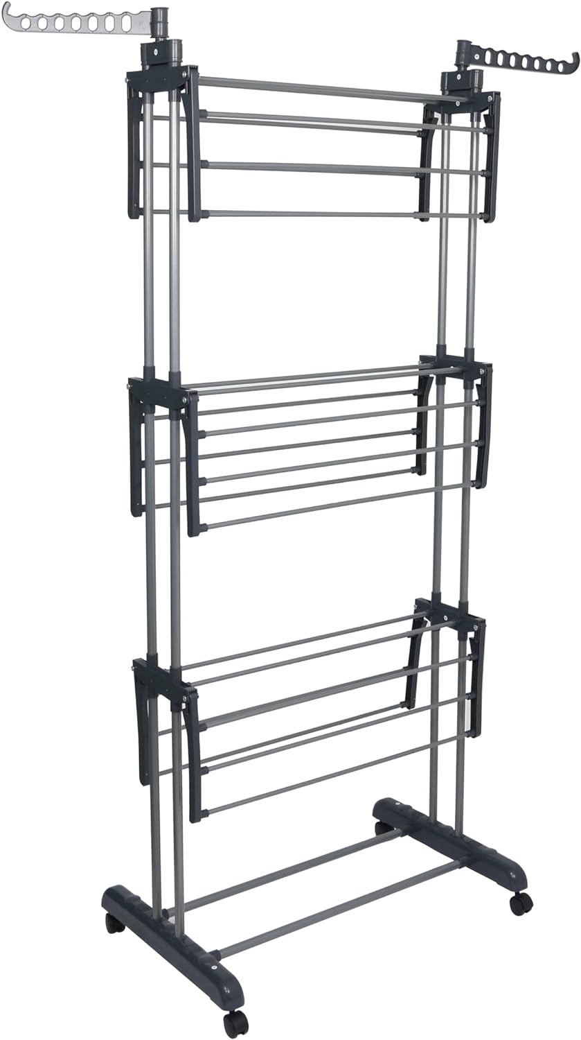 Airer Clothes Drying Rack - 4 Tier Grey Foldable