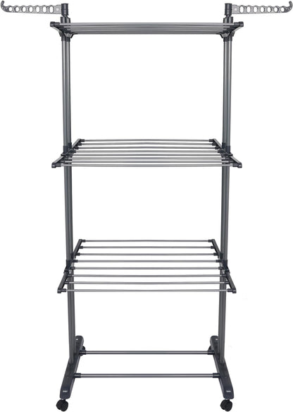 Airer Clothes Drying Rack - 4 Tier Grey Foldable