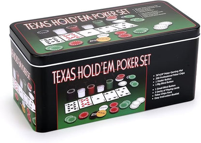 200 Pcs Poker Set, Poker Set with Mat and Chips, Casino Texas Holdem Poker Set and Black Jacks Game Poker Sets, Poker Chips set with Poker Mat & Tin Box, Casino Chips & Gambling Cards