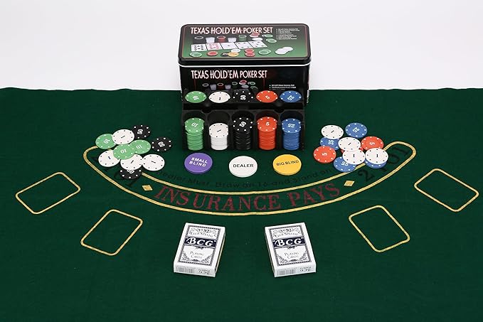 200 Pcs Poker Set, Poker Set with Mat and Chips, Casino Texas Holdem Poker Set and Black Jacks Game Poker Sets, Poker Chips set with Poker Mat & Tin Box, Casino Chips & Gambling Cards